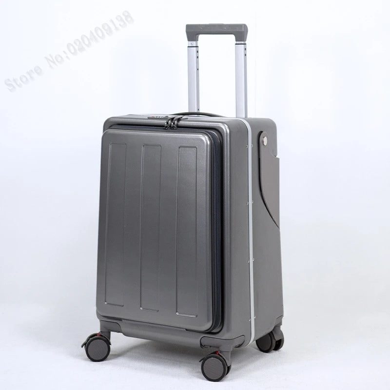 Neuer Kinderkoffer mit Sitz – Aluminiumrahmen, Frontöffnung, Rollkoffer, Aufsitzkoffer für Kinder, 22'' Handgepäck