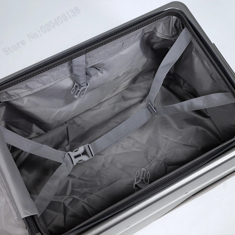 Neuer Kinderkoffer mit Sitz – Aluminiumrahmen, Frontöffnung, Rollkoffer, Aufsitzkoffer für Kinder, 22'' Handgepäck