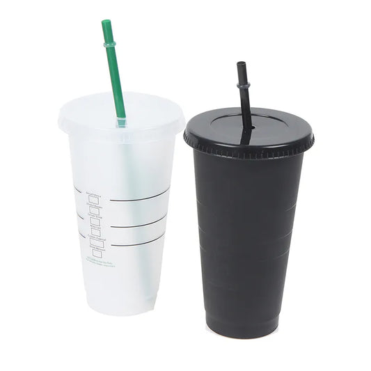 1PCS Lebensmittel Grade PP Kunststoff Trinken Farbe Ändern Stroh Becher Mit Deckel Kunststoff Tumbler Matte Kaffee Flasche Tasse