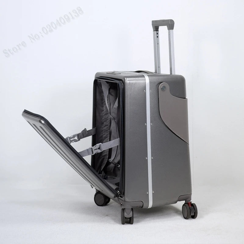 Neuer Kinderkoffer mit Sitz – Aluminiumrahmen, Frontöffnung, Rollkoffer, Aufsitzkoffer für Kinder, 22'' Handgepäck