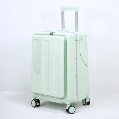 Neuer Kinderkoffer mit Sitz – Aluminiumrahmen, Frontöffnung, Rollkoffer, Aufsitzkoffer für Kinder, 22'' Handgepäck