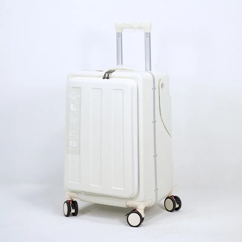 Neuer Kinderkoffer mit Sitz – Aluminiumrahmen, Frontöffnung, Rollkoffer, Aufsitzkoffer für Kinder, 22'' Handgepäck