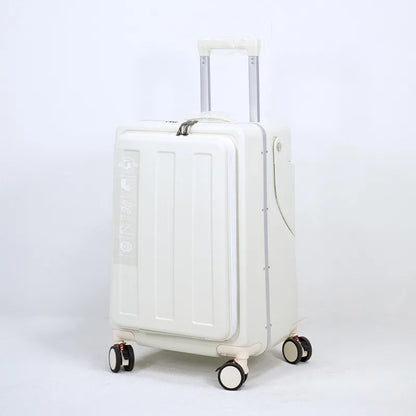 Neuer Kinderkoffer mit Sitz – Aluminiumrahmen, Frontöffnung, Rollkoffer, Aufsitzkoffer für Kinder, 22'' Handgepäck
