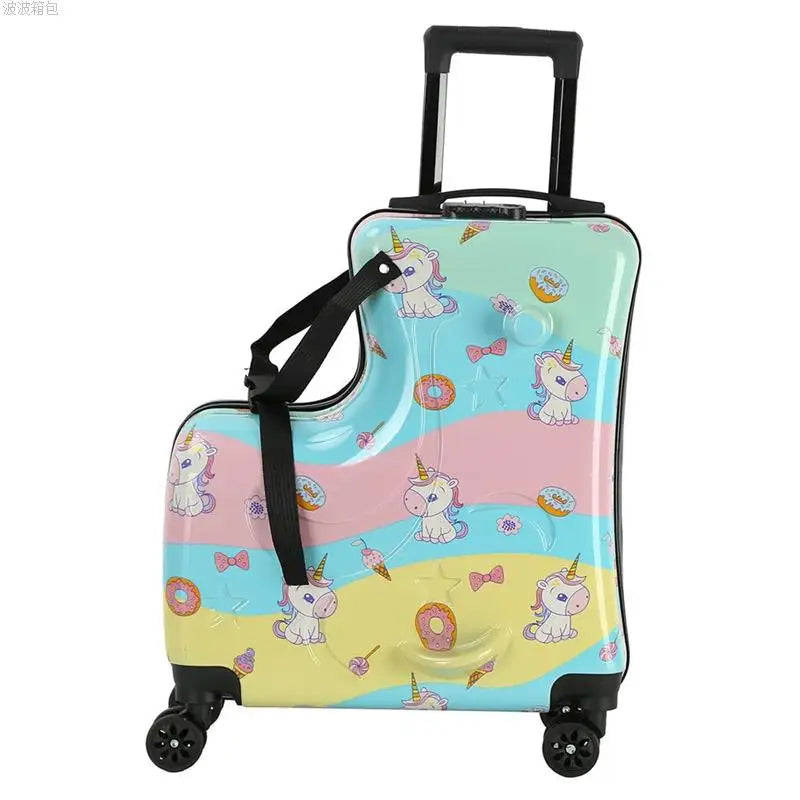 Kinderkoffer im Holzpferd-Design 20 Zoll  – Sitzkoffer zum Reiten & Ziehen, Handgepäckgröße