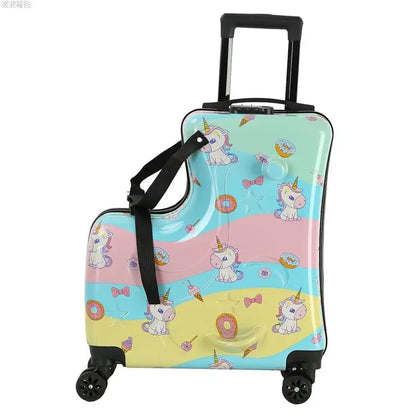 Kinderkoffer im Holzpferd-Design 20 Zoll  – Sitzkoffer zum Reiten & Ziehen, Handgepäckgröße