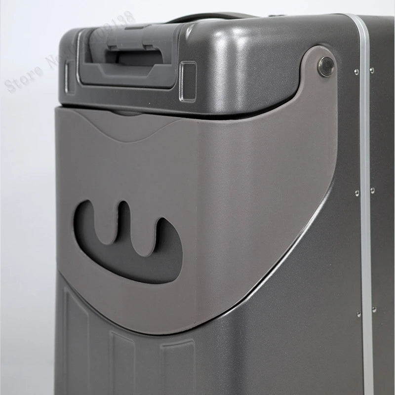 Neuer Kinderkoffer mit Sitz – Aluminiumrahmen, Frontöffnung, Rollkoffer, Aufsitzkoffer für Kinder, 22'' Handgepäck