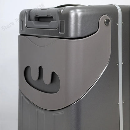 Neuer Kinderkoffer mit Sitz – Aluminiumrahmen, Frontöffnung, Rollkoffer, Aufsitzkoffer für Kinder, 22'' Handgepäck
