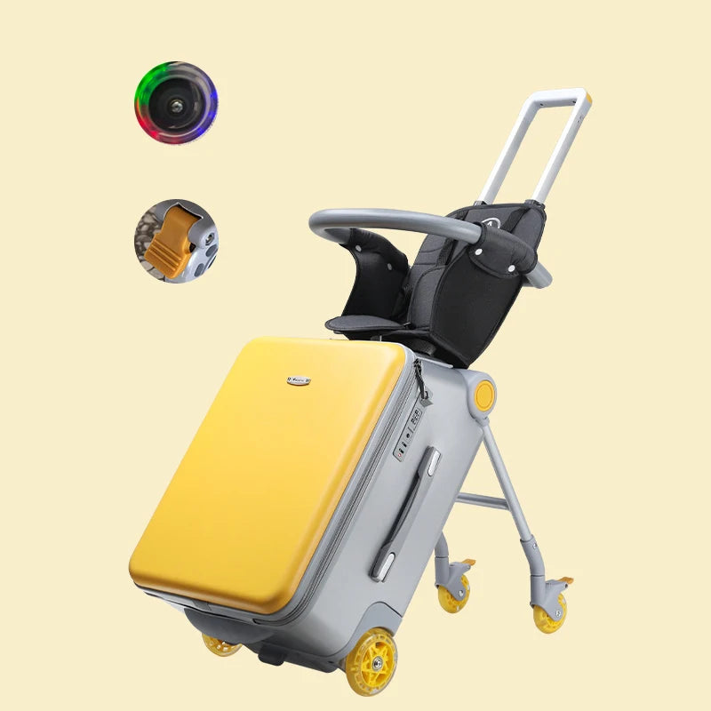 Kinderkoffer mit Sitzfunktion – 20″ Hartschalen-Trolley mit 360°-Spinner-Rollen