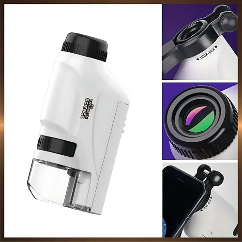 Mini Mikroskop für junge Natur-Entdecker, 60 -120facher Zoom mit LED Licht | für Kinder und Jugendliche